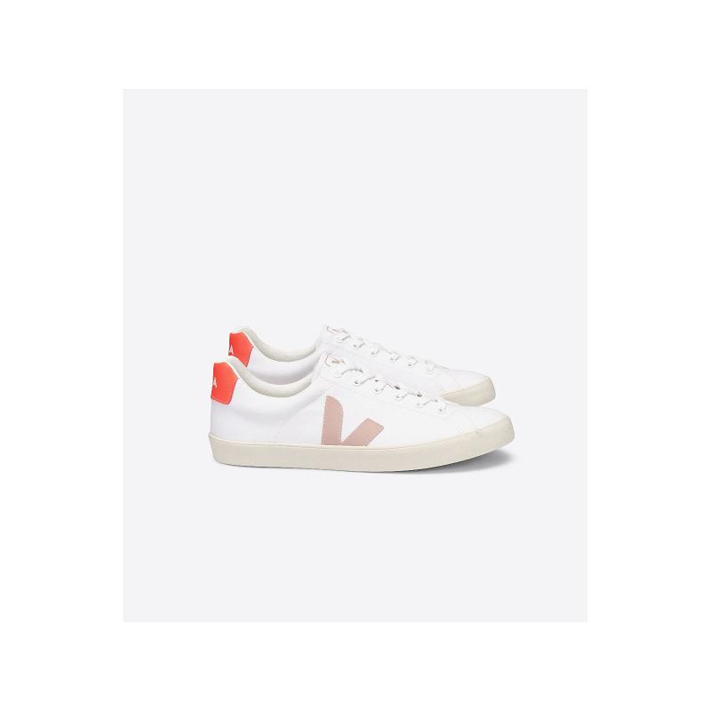 Tenis Veja Mujer Outlet - Esplar Zapatillas Blancas Naranjas Canvas ES1960165